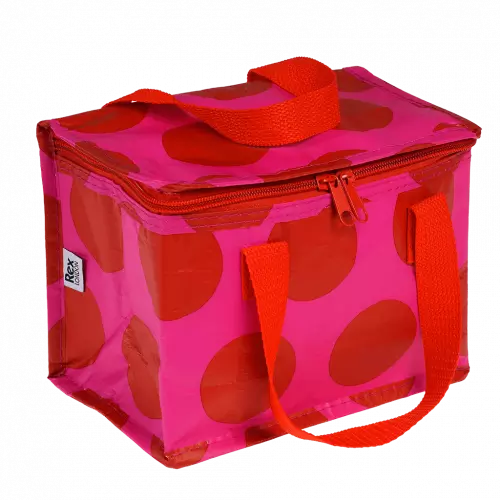 Spotlight red on pink insulated lunch bag