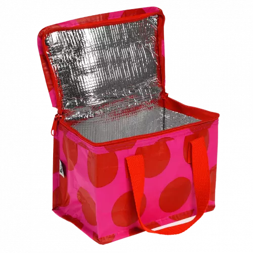 Spotlight red on pink insulated lunch bag