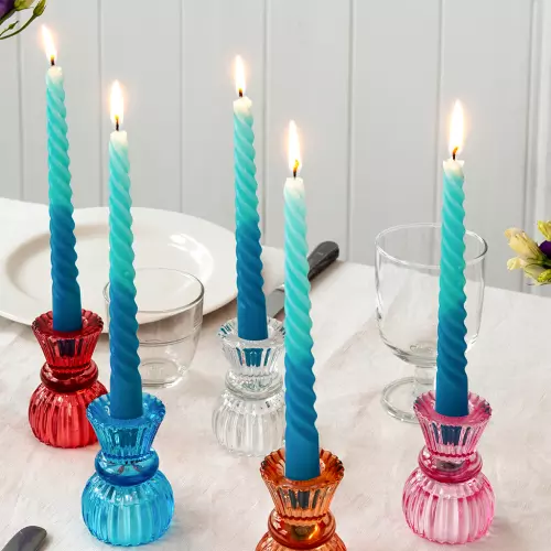 Dip dye spiral candles (set of 4) - blue