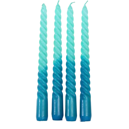 Dip dye spiral candles (set of 4) - blue