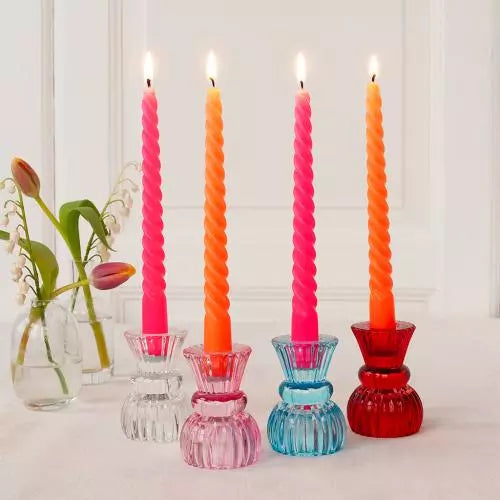 Twisted candles (pack of 4) - pink and orange