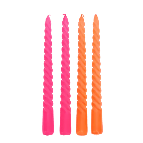 Twisted candles (pack of 4) - pink and orange