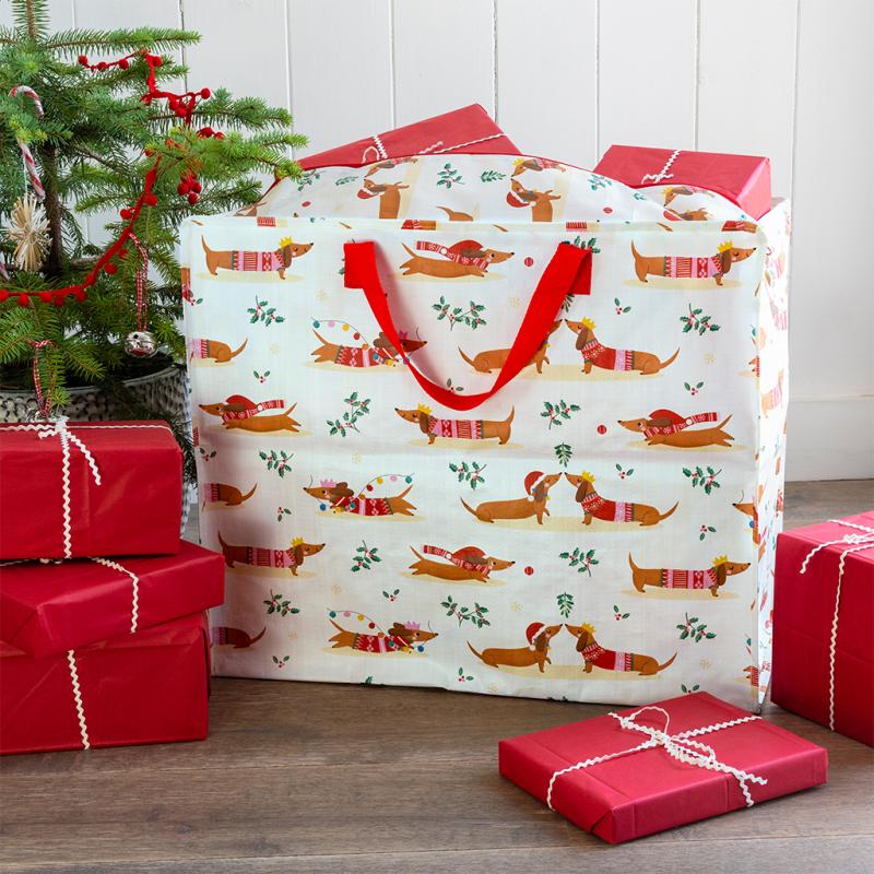 Festive Sausage Dog jumbo storage bag