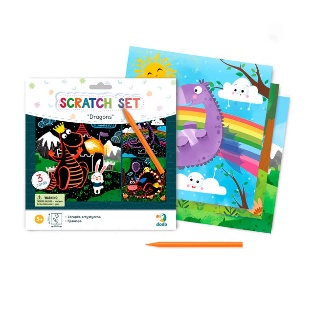 Scratch art set with coloring book and scratch pad on a white background