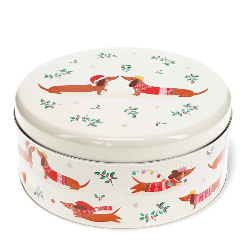 Festive Sausage Dog cake storage tin - NSPCC Shop