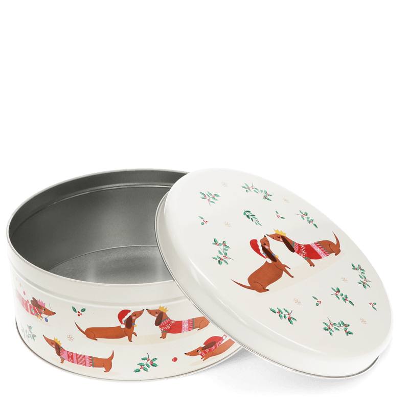 Festive Sausage Dog cake storage tin - NSPCC Shop