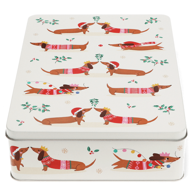 Festive Sausage Dog mince pie storage tin - NSPCC Shop