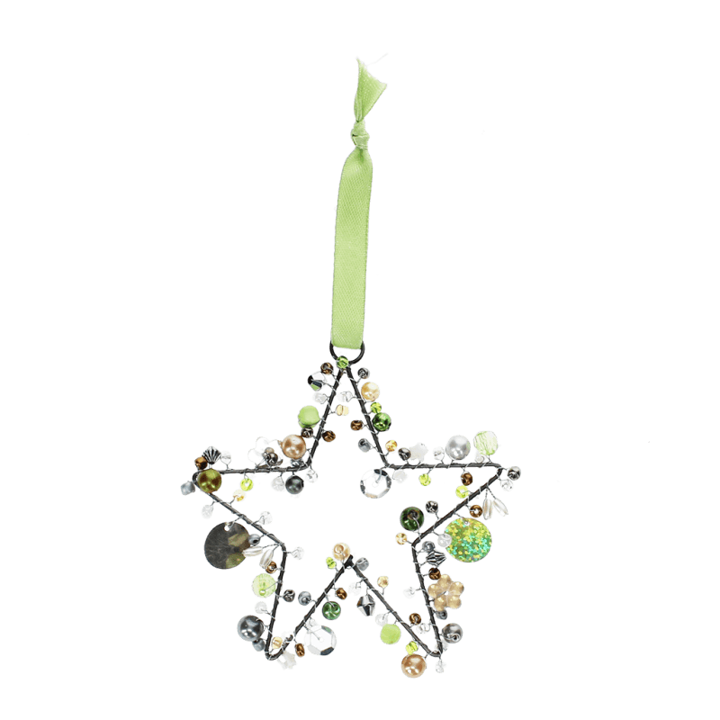 Green handmade beaded star decoration - NSPCC Shop