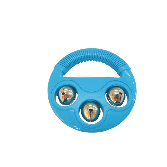 Blue toy with three balls on a white background