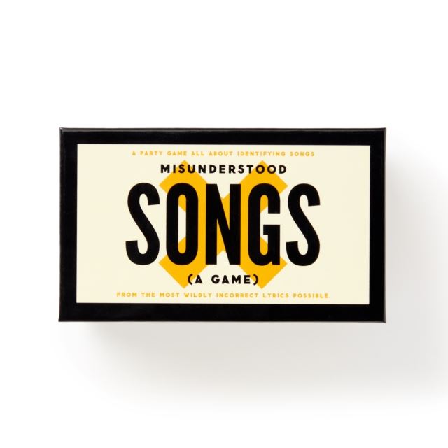 Box of 'Misunderstood Songs' game with black and yellow text on a white background