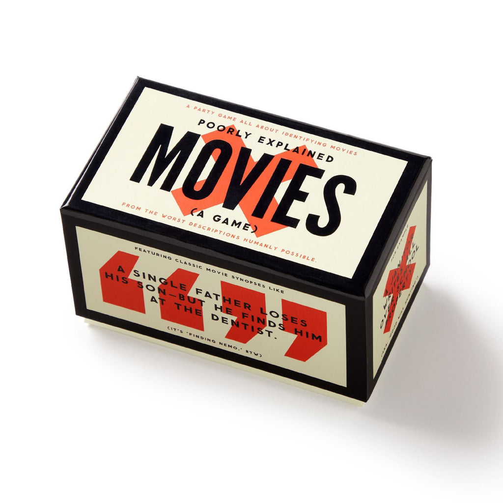 Box of 'Poorly Explained Movies' game on a white background