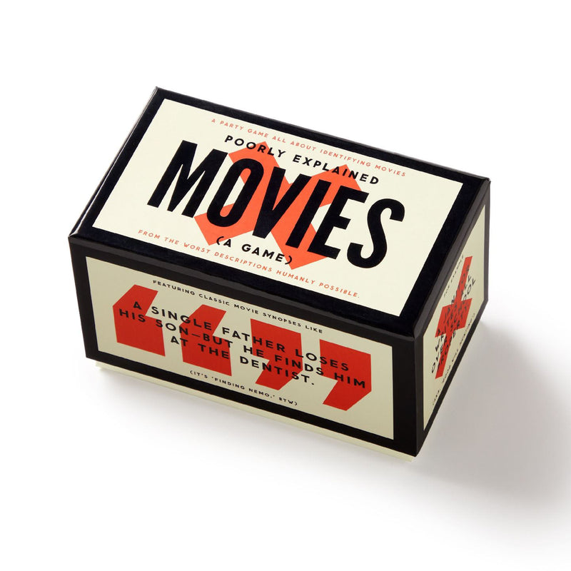 Box of 'Poorly Explained Movies' game on a white background