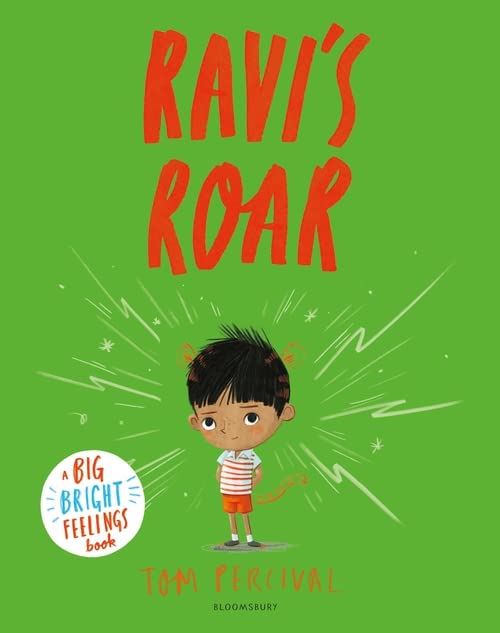 Book cover of 'Ravi's Roar' with a child illustration on a green background