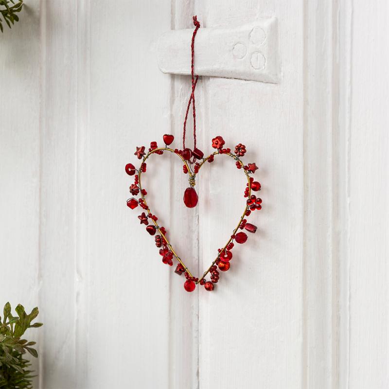 Red handmade beaded heart decoration - NSPCC Shop