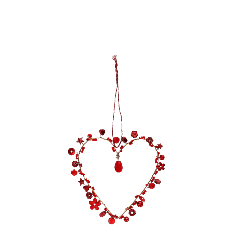 Red handmade beaded heart decoration - NSPCC Shop