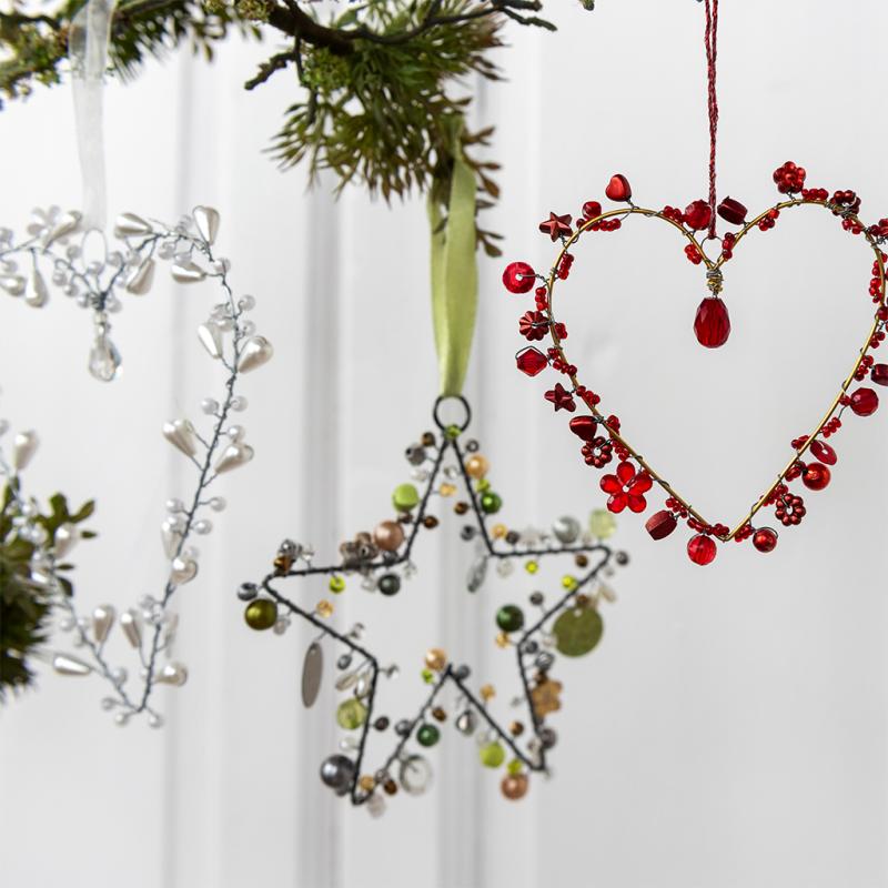 Red handmade beaded heart decoration - NSPCC Shop