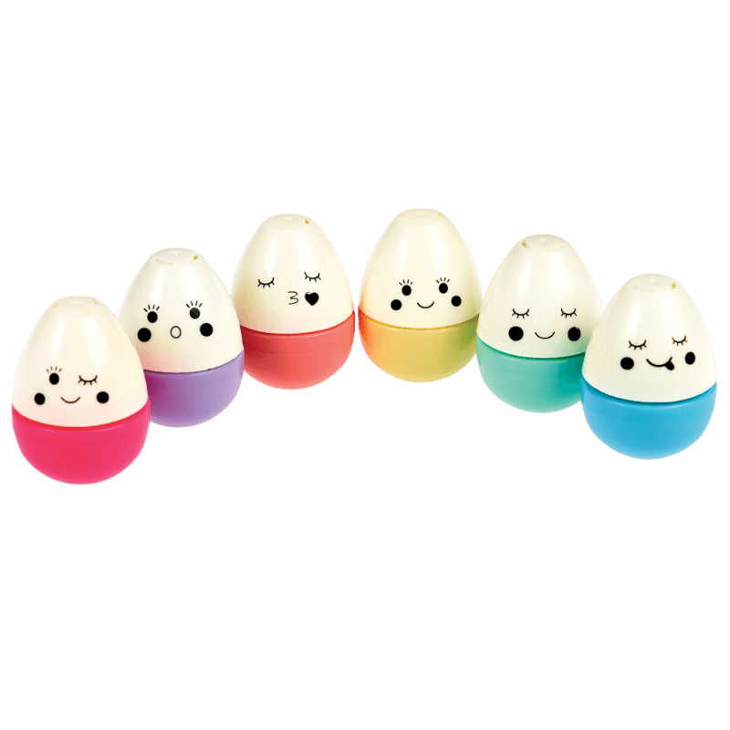 6 white out egg pens in a row 