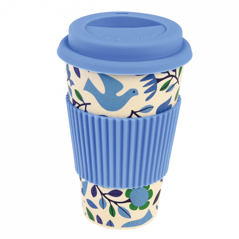 Folk Doves Bamboo Travel Mug